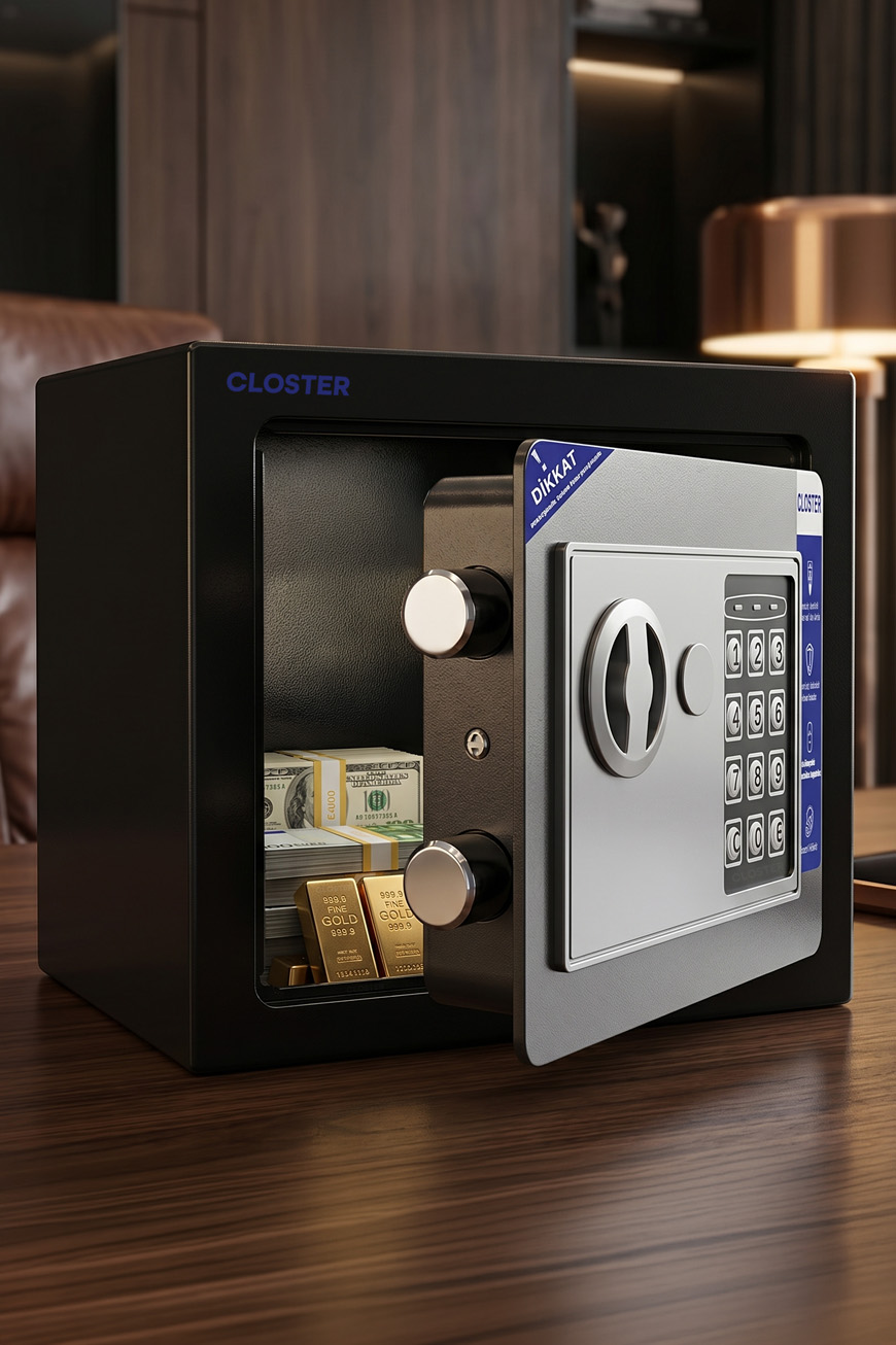 Closter C17BK Ev Tipi Çelik Para Kasası 17x23x17 cm Siyah