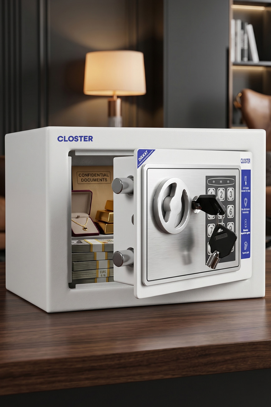 Closter C17WH Ev Tipi Çelik Para Kasası 17x23x17 cm Beyaz