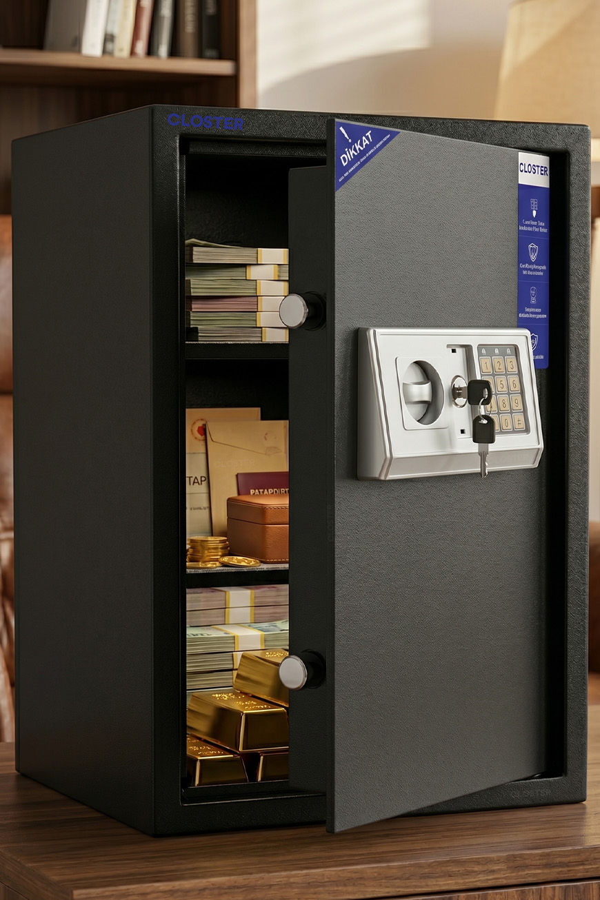 Closter CLP-501 Yüksek Kaliteli Büyük Boy Çelik Para Kasası 50x35x30 cm