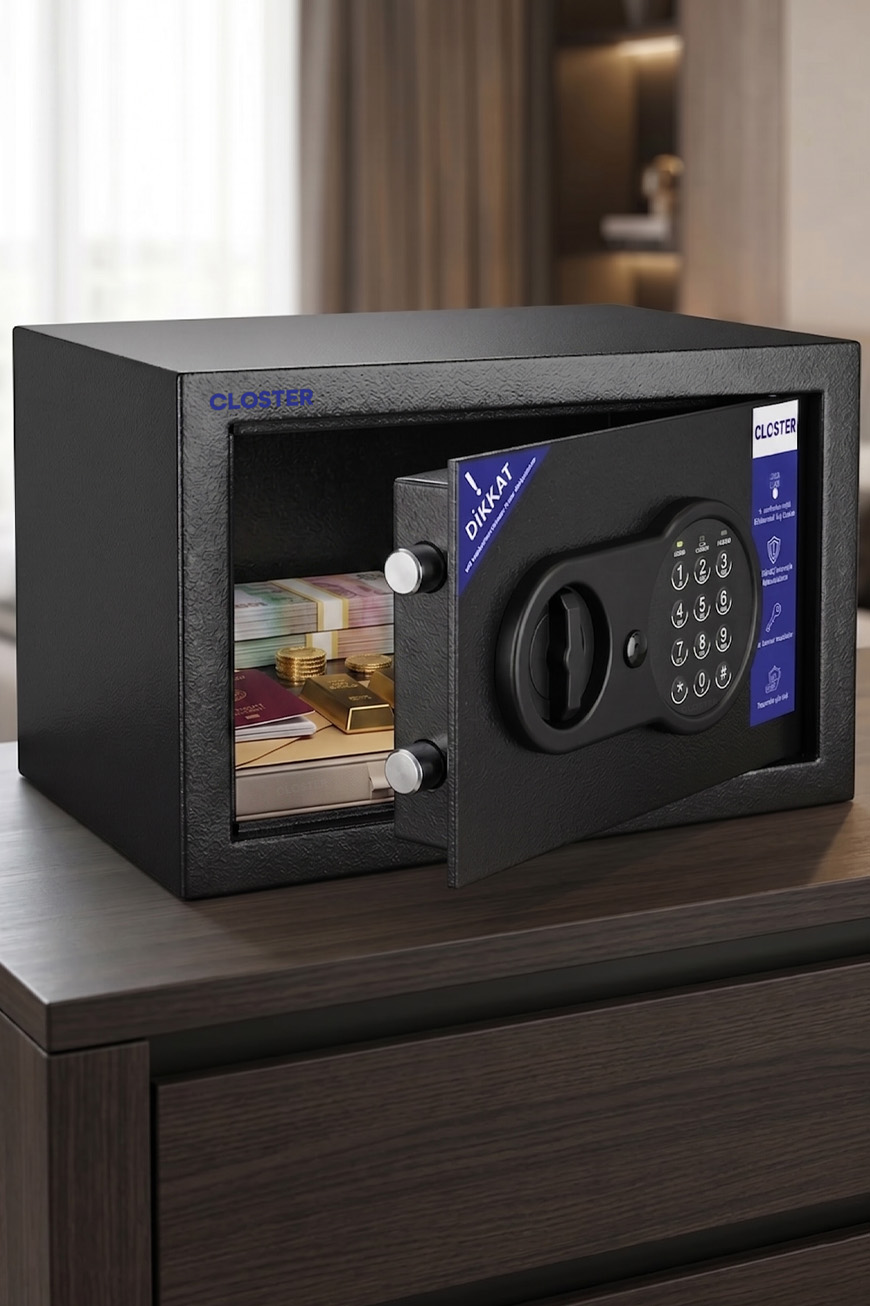 Closter CS-202 Yüksek Kaliteli Ev Tipi Çelik Para Kasası 20x31x20 cm